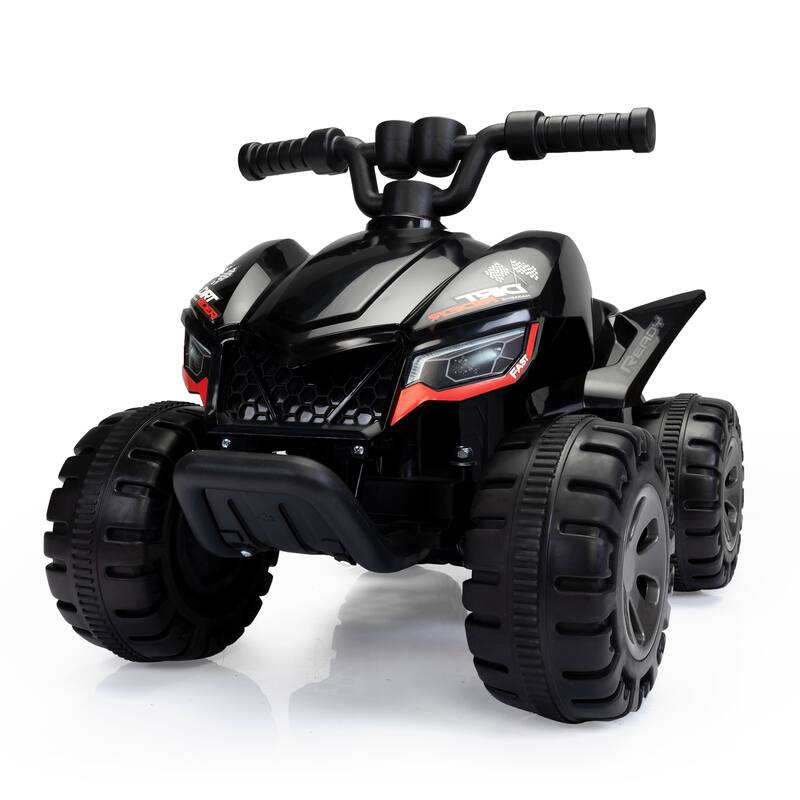 6V Battery Powered Electric Quad Car with Music, 4 Wheeled Ride on Car Toy, Durable Black Motor Vehicle Toy with USB
