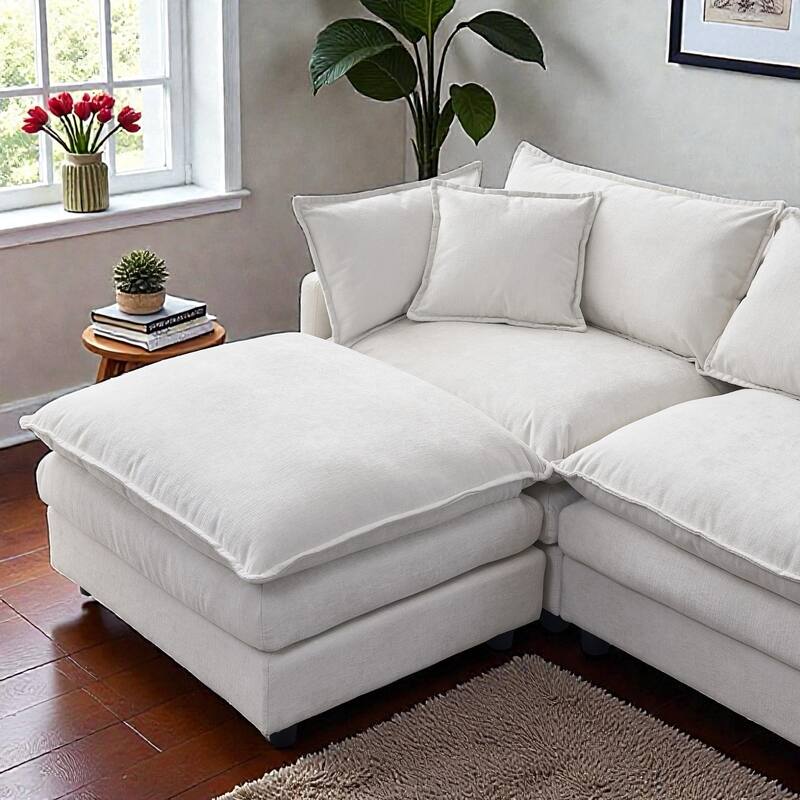 105" L-Shaped Modular Sectional Sofa with Ottoman, Soft Chenille Upholstery, 3-Seater Couch