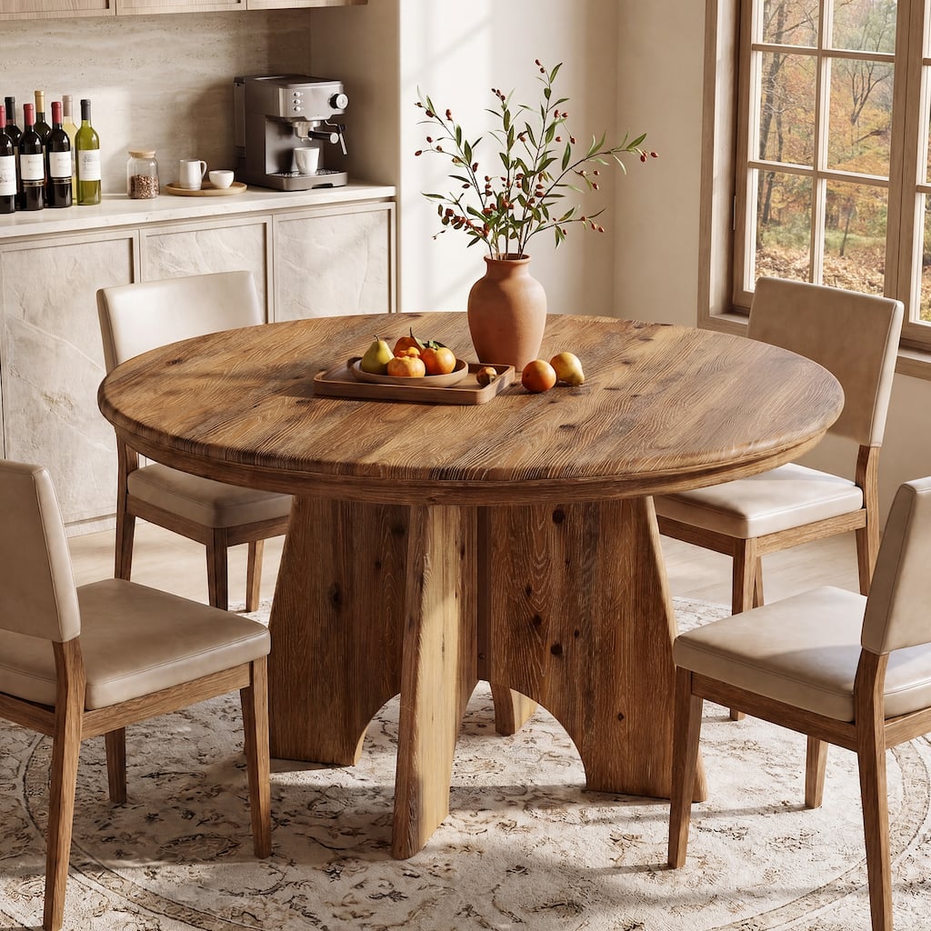 47" Solid Wood Round Dining Table for 4-6 People, Farmhouse Kitchen Table for Dining Room, Kitchen, Living Room