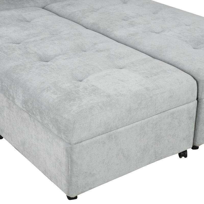 121.2" Chenille Modular Sofa Bed with Two Storage Racks, Free-Combined Design, and Smooth-Rolling Wheels