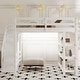 preview thumbnail 19 of 30, Wooden Loft Bed Frame with 4-tier Storage Shelf, Small Wardrobe, White LED Light and Storage Staircase, Space Saving Storage Bed