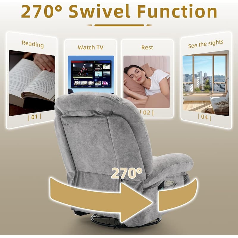 Shell Shape Power Recliner Chair, Chenille Fabric Swivel Rocker Recliner with Bluetooth Speaker