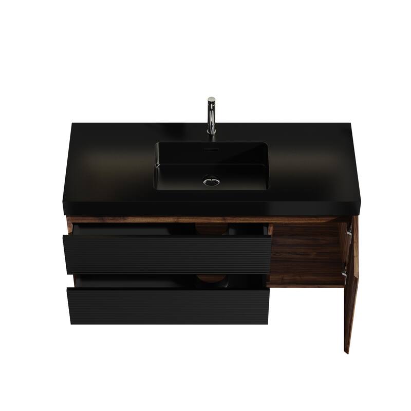 Wall Mounted Bathroom Vanity with Glossy White Solid Surface Sink
