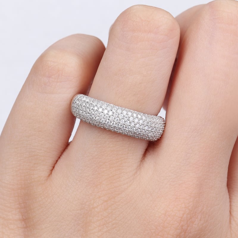 Miadora 4/5ct DEW Created Moissanite Semi-Eternity Ring in Sterling Silver