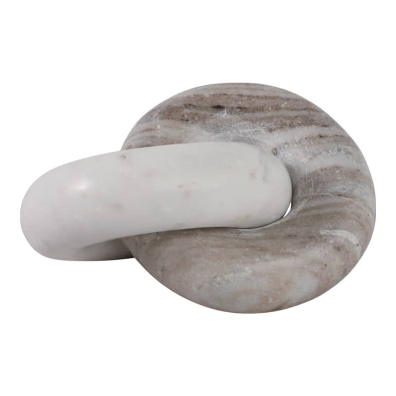 Stone Marble Decorative Object Intertwined Circular Design Handcrafted - 7" x 5" x 3" - Ivory - 7" x 5" x 3"