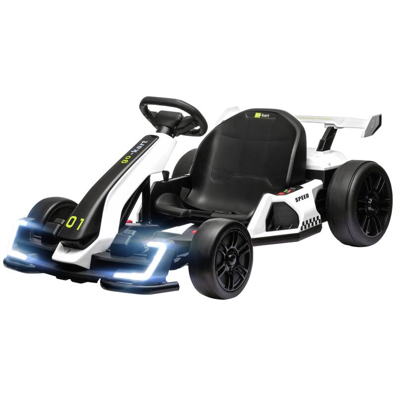 24V Electric Drift Go Kart for Kids, White Battery Powered Ride on Toy Outdoor Electric Car with Music