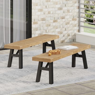 Bettina Acacia Wood Outdoor Dining Benches by Christopher Knight Home