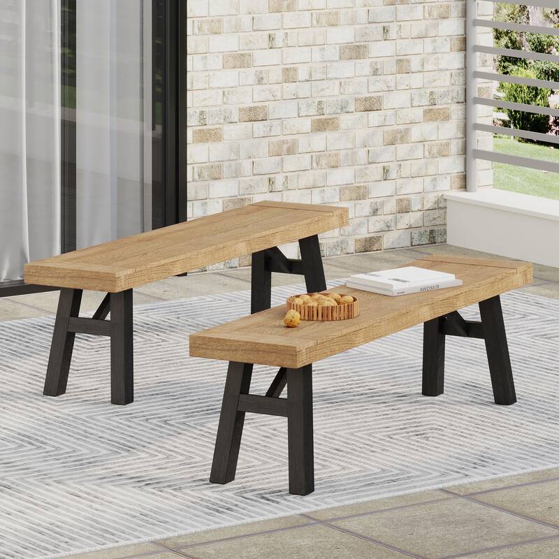 Exquisite Wooden Dining Bench Corridor Bench, Set of Two Entryway Bench Leisure Stool Outdoor Bench for Terrace Patio