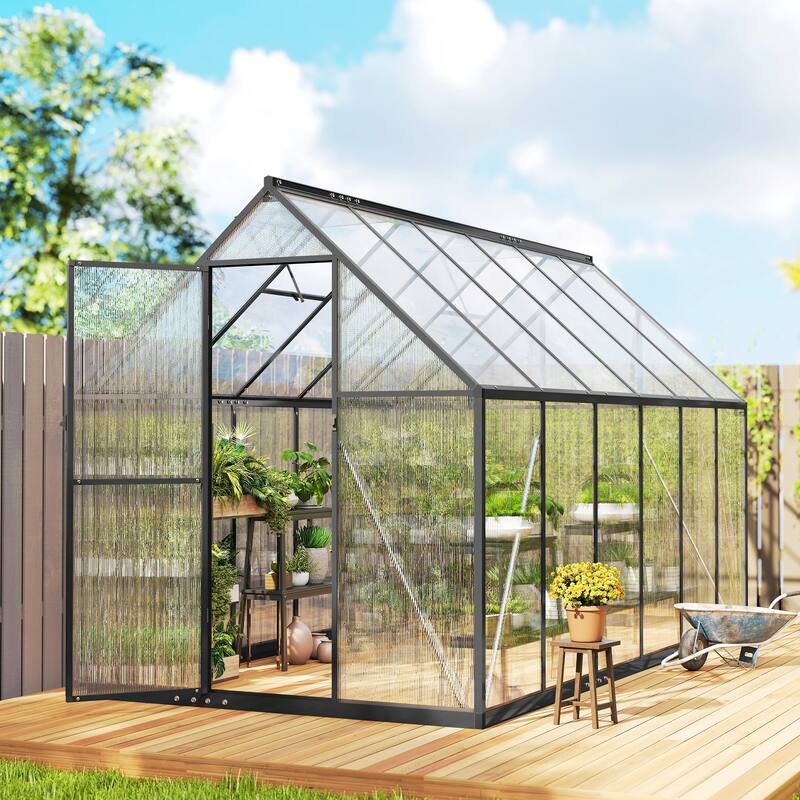 Outsunny 11x6 ft Polycarbonate Greenhouse with Swing Door and Two Adjustable Roof Vents, Aluminum Walk-in Greenhouse