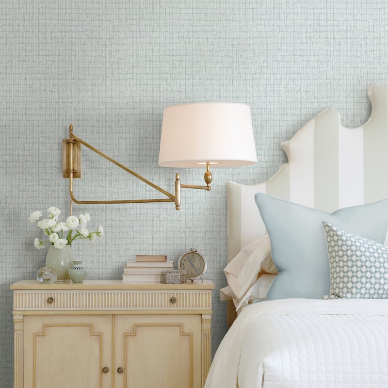 A-Street Prints Aqua Palm Weave Wallpaper