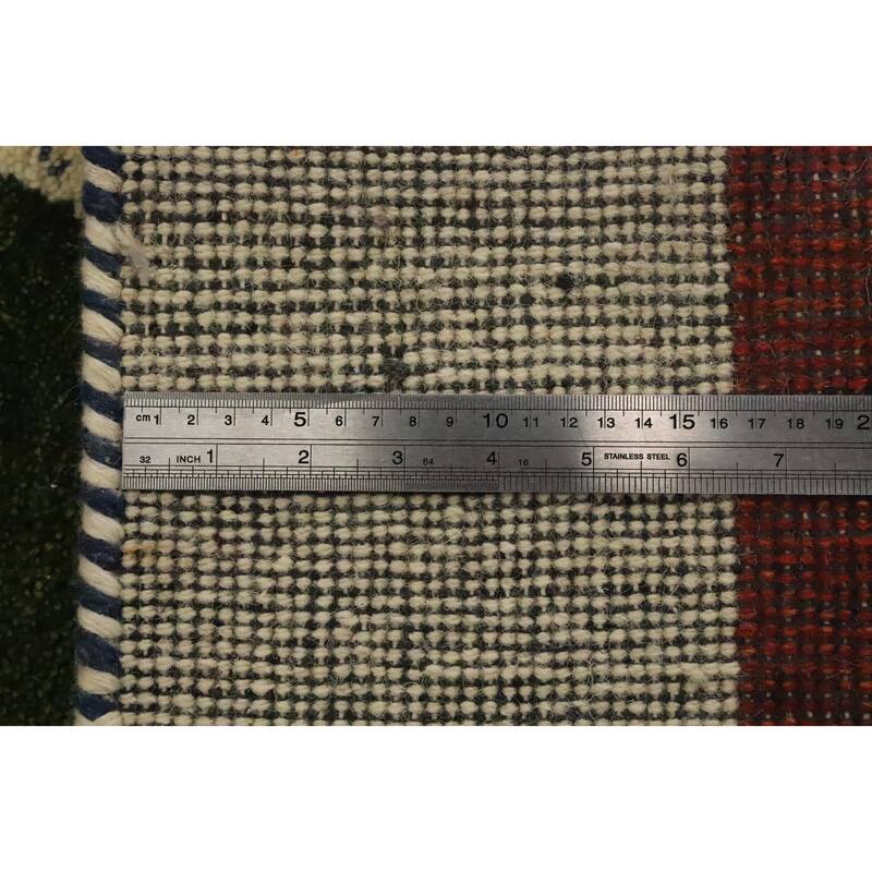 Hand Knotted Oriental 100% Wool Carpet Modern Geometric Multi-Colored Gabbeh Area Rug - 6' 7'' X 4' 9''