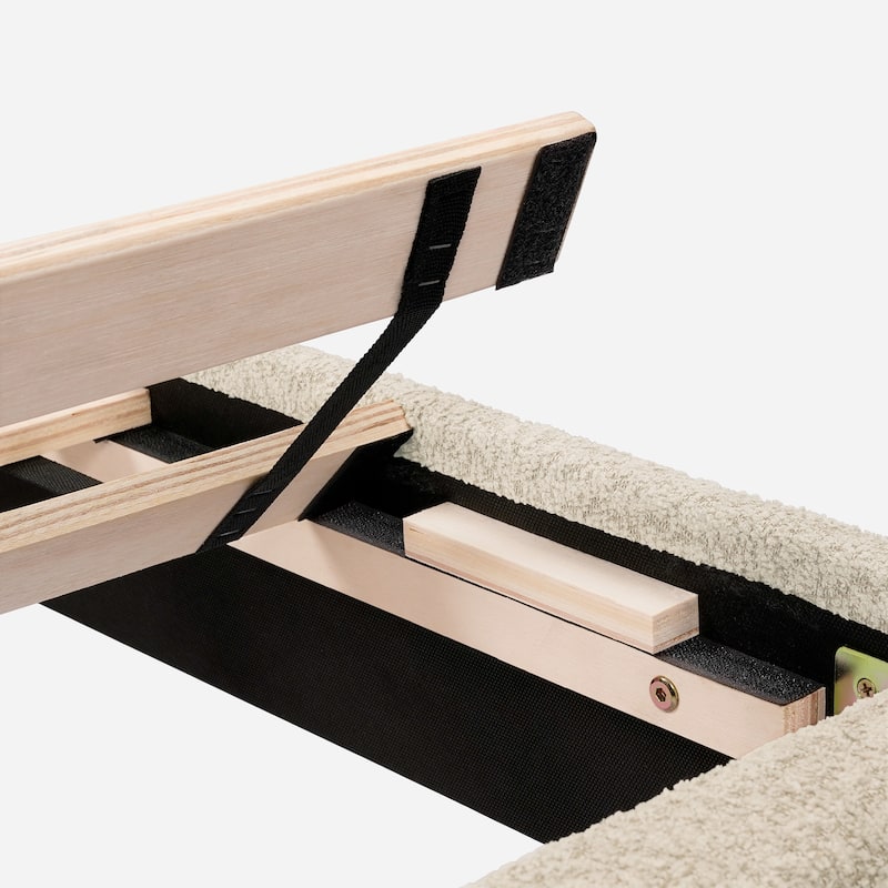 Queen Upholstered Platform Bed with Tufted Headboard, Mid-Century Modern Design, Boucle Fabric, No Box Spring Needed