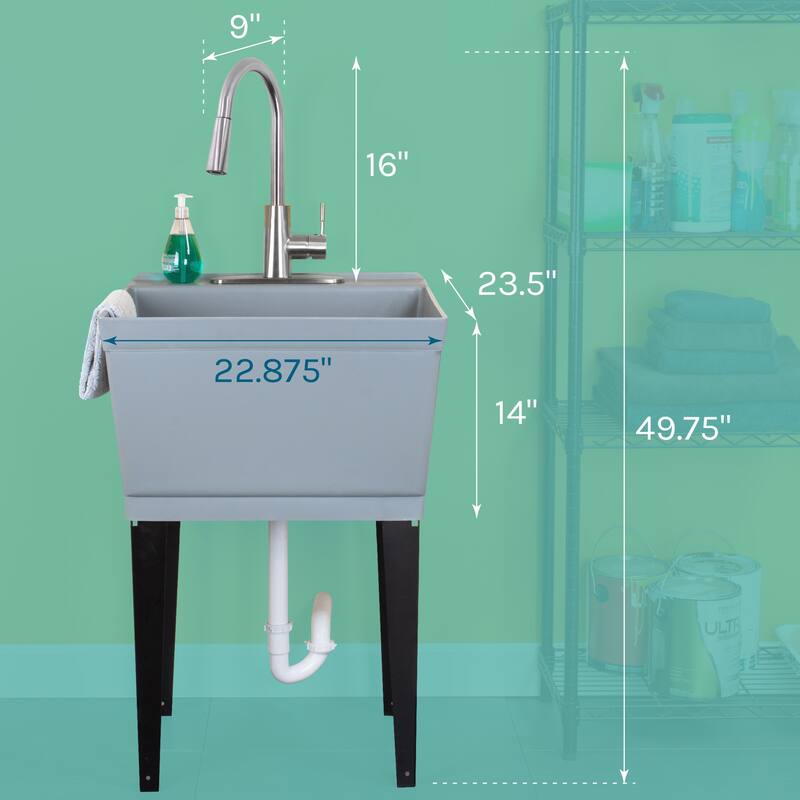 TEHILA Utility Sink Laundry Tub with Stainless Finish High Arc Faucet - N/A