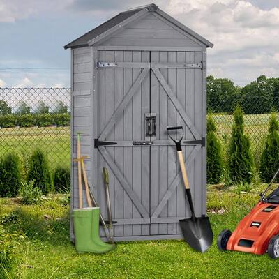 Grey Outdoor Fir Wood Lean-to Storage Shed Tool Organizer