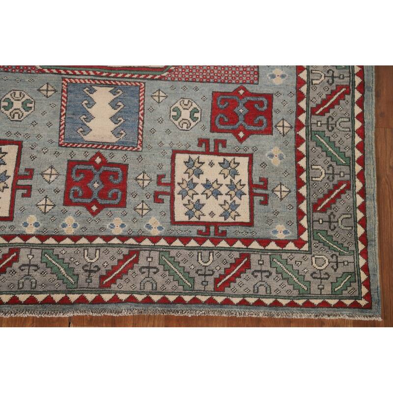 Geometric Kazak Oriental Rug Hand-Knotted Wool Carpet - 5'0" x 6'9"