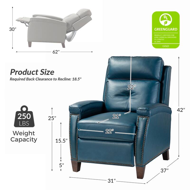 Gaspar Mid-Century Modern Pushback Recliner with Nailhead Trim by HULALA HOME