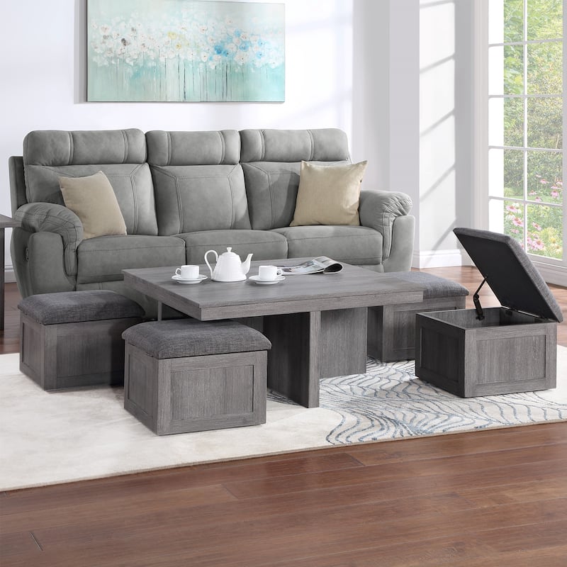 Square Coffee Table with 4 Storage Stools