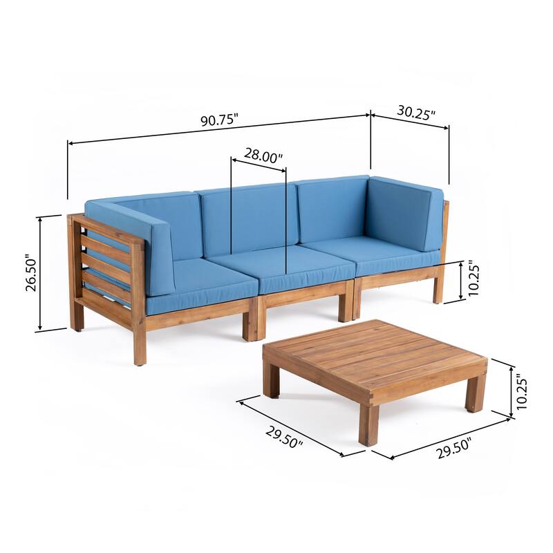 Oana Outdoor 3-Seater Acacia Wood Sectional Sofa Set with Coffee Table by Christopher Knight Home
