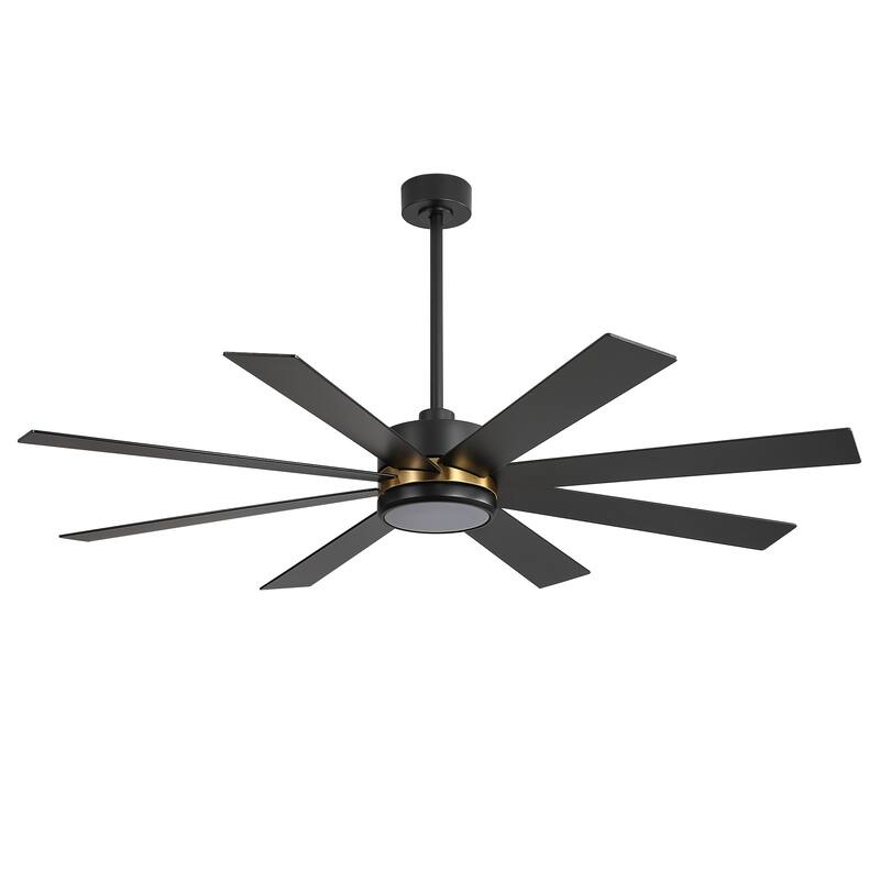 65 Inch 8-Blade Black LED Ceiling Fan with Light and Remote