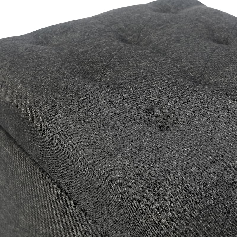 Adeco Linen Fabric Storage Ottoman for Living Room Bedroom