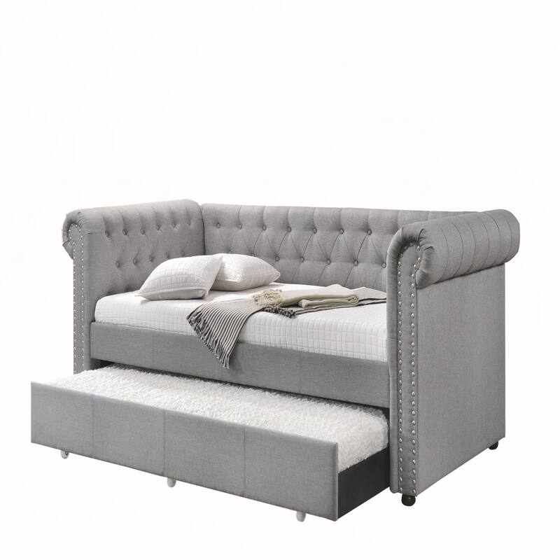 Smoke Gray Fabric Daybed with Trundle (Twin)