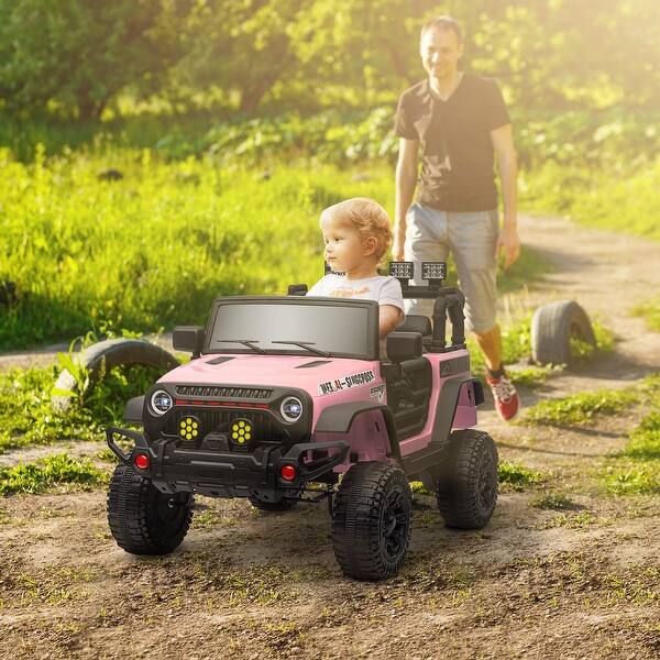 slide 2 of 9, Qaba 12V Ride on Car, Ride on UTV w/ Bluetooth, 4 Suspension Wheels Pink