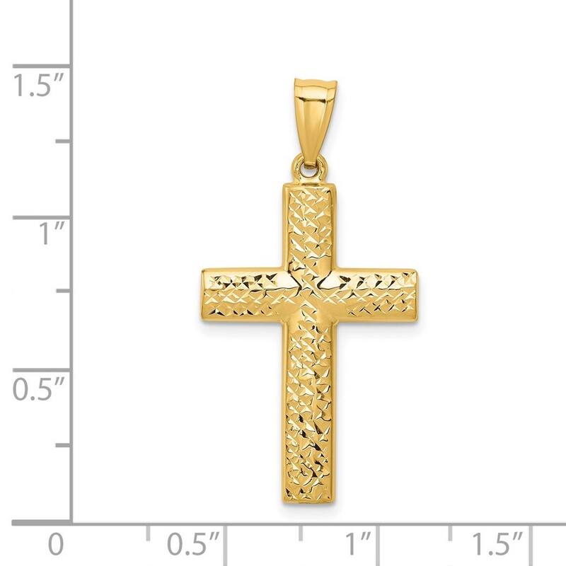 Curata 14k Yellow Gold 18" Textured Polished Reversible Cross Necklace - 36x18mm