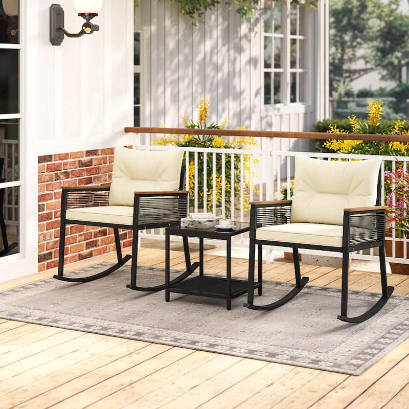 Costway 3 PCS Outdoor Rocking Bistro Set with 2-Tier Coffee Table, - See Details