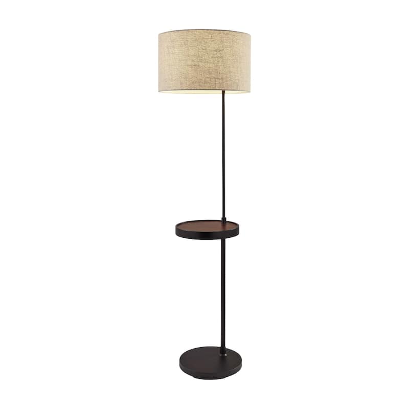 Beige and Black Metal Tray Table Floor Lamp with Drum Shade and Rotary Switch - 17” x 17” x 63.5” (D x W x H) - Beige-Black