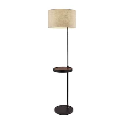 Beige and Black Metal Tray Table Floor Lamp with Drum Shade and Rotary Switch - 17” x 17” x 63.5” (D x W x H)