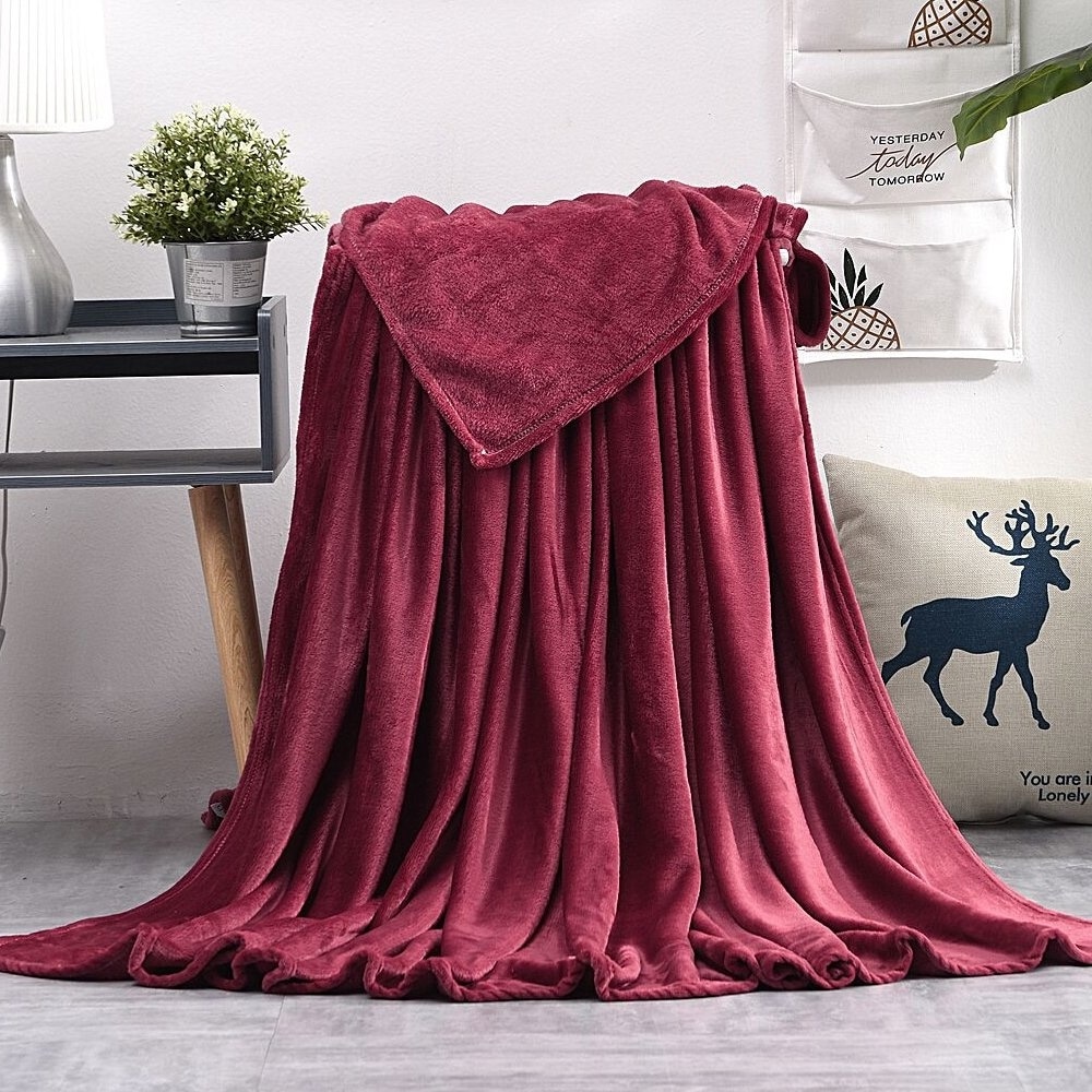 All Season Lightweight Microfiber Fluffy Blanket Wine Red 50x60