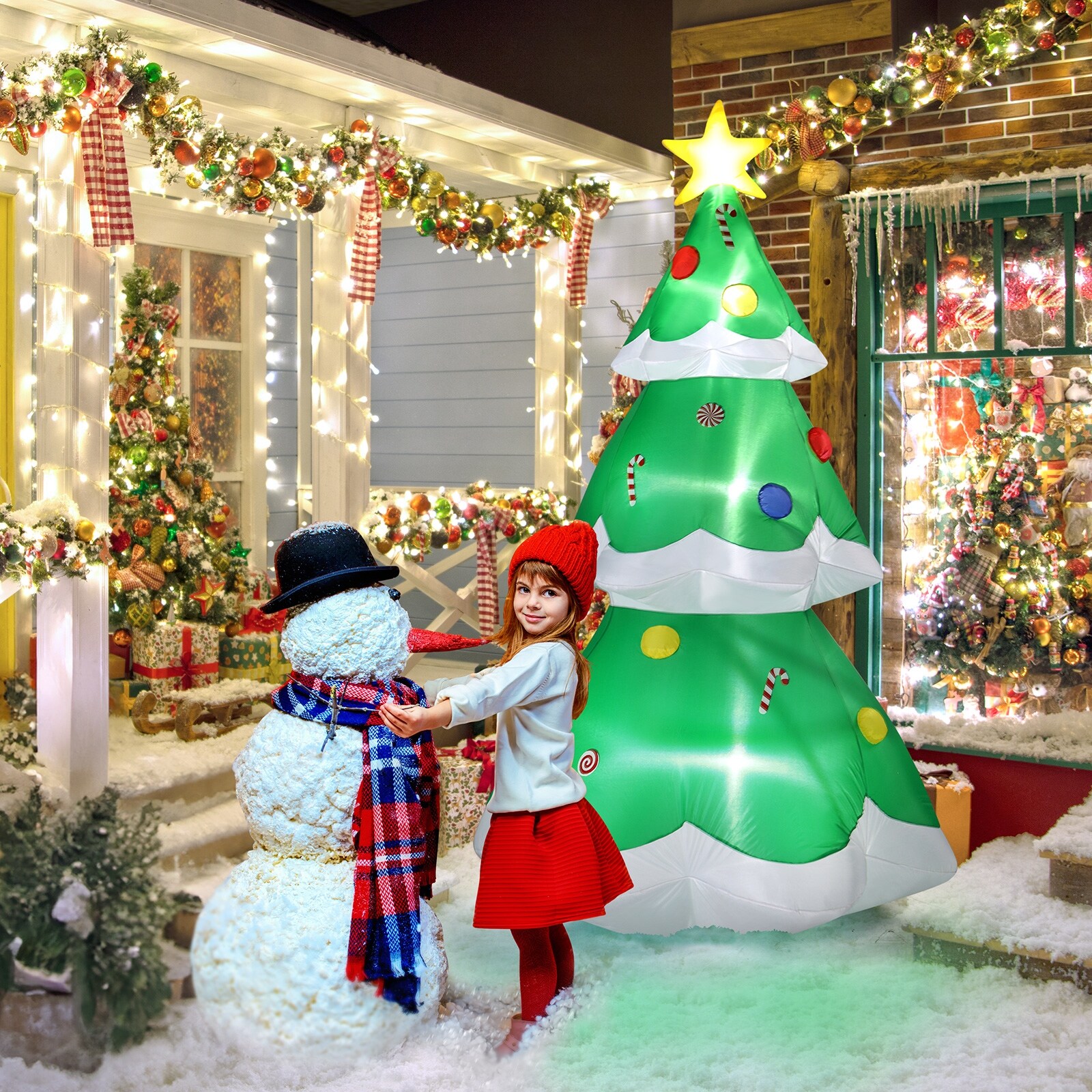 6.9 FT Christmas Inflatable Tree with LED Lights Blow Up Yard Decorations for Holiday Party Front Lawn Garden Decor Bed Bath Beyond 42195355