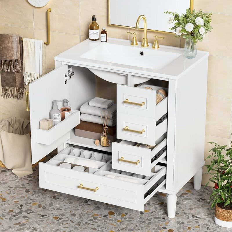 Bathroom Vanity with Ceramic Sink,Soft-Close Door,Multiple Drawers,and Ample Storage for Modern Bathrooms