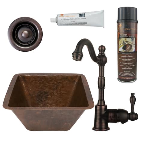 15-in Square Hammered Copper Bar/Prep Sink and Accessories (BSP4_BS15DB2-B)