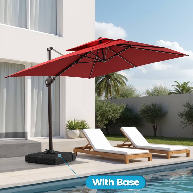 11 × 9 ft Outdoor Patio Offset Cantilever Dual Top Umbrella with Weighted Base