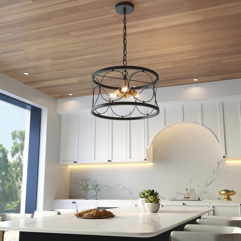 Farmhouse Retro Metal Drum Pendant Light for Dining Room Living Room Kitchen Island