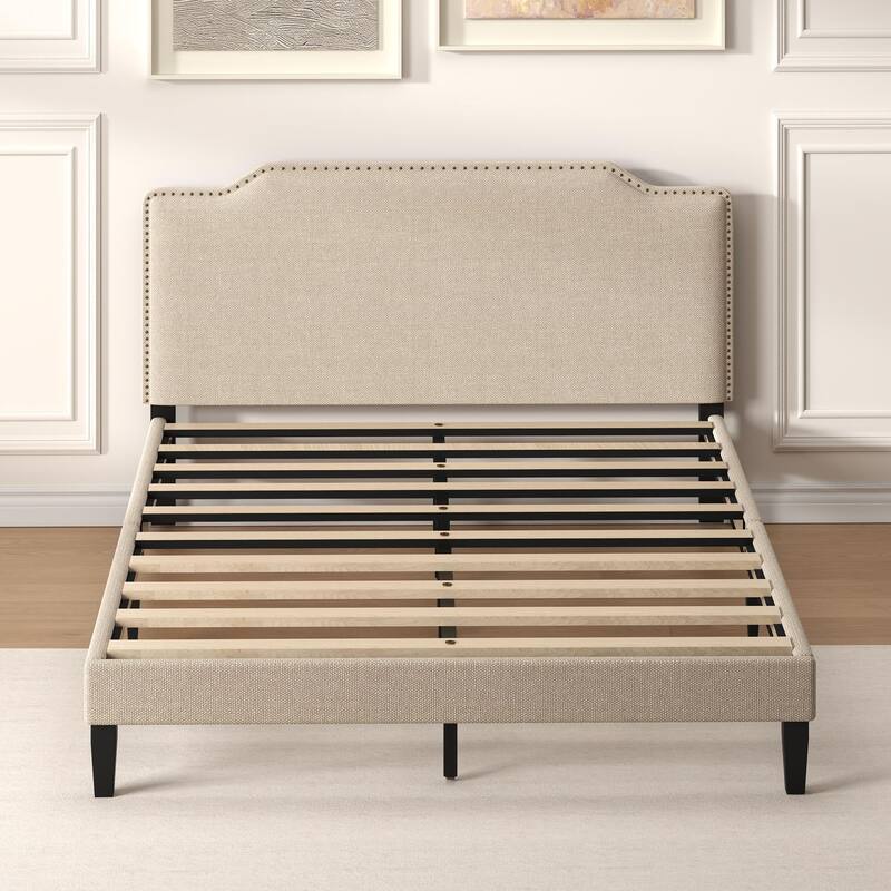 Upholstered Panel Bed with Nailed Headboard