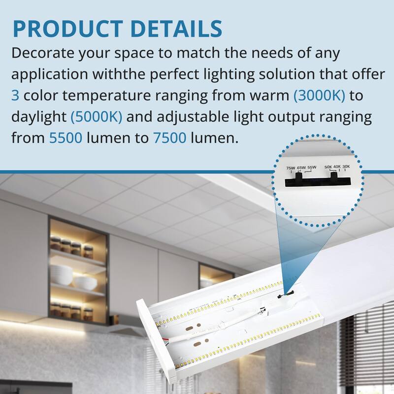 4 Pack 4FT LED Wraparound Light with 3 Wattages/3 Lumens/3 CCT Selectable, 55W/65W/75W, 5500lm/6500lm/7500lm, 3000K/4000K/5000K