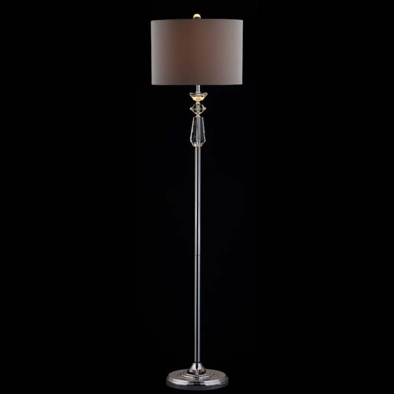 Aubrey 59.5" Crystal / Metal LED Floor Lamp, Clear/Chrome With Gray Shade by JONATHAN Y - 59.5" H x 15" W x 15" D