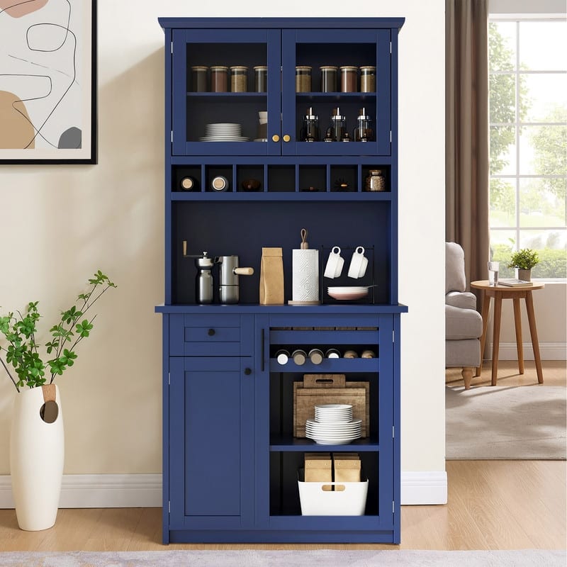 Farmhouse 74.8" Tall Kitchen Pantry with Hutch, Freestanding Kitchen Storage Solution for Modern Homes