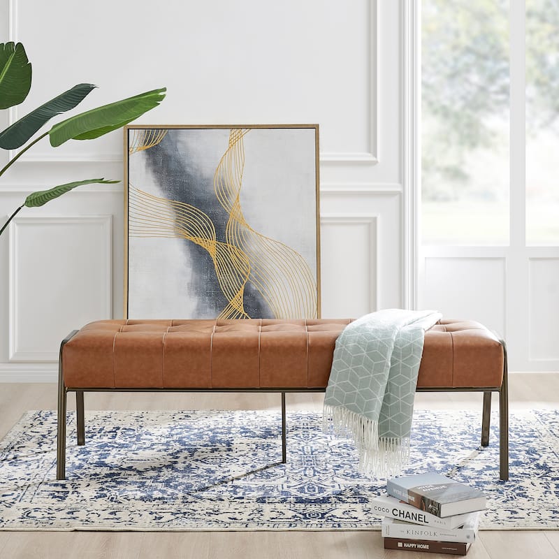NPD Furniture Venturi Fabric or Faux Leather Tufted Bench - Brown