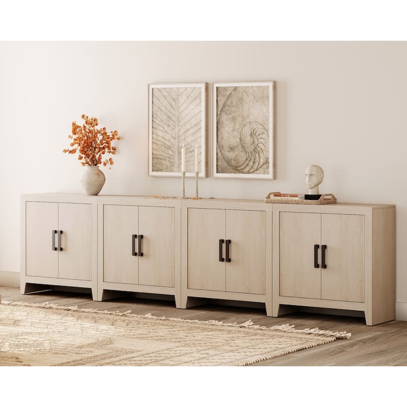 WAMPAT 124" Wide Modern Farmhouse TV Stand, Large Entertainment Center with 4 Cabinets, Adjustable Shelves & Doors