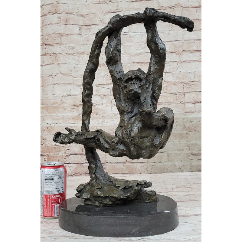 Playful Chimpanzee Swing On Bar Bronze Sculpture By C. Williams | Signed Original Artwork