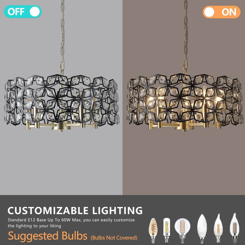 Crystal Ceiling Light Decorative Lighting Fixture with Metal Frame, Exquisite Hanging Crystal Chandelier for Foyer Study