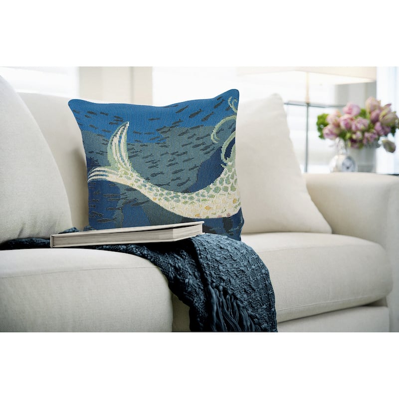 Liora Manne Marina Mermaids Are Real Indoor/Outdoor Pillow - 18" x 18" - Polyester - Ocean
