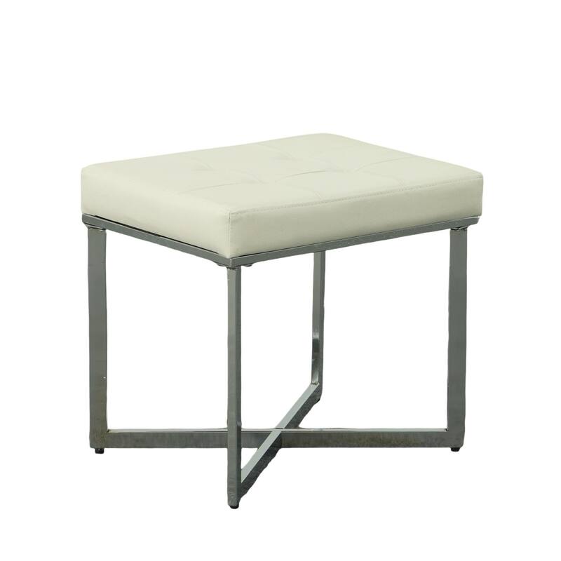 Tufted Cushion Vanity Bench - 20" - White and Chrome