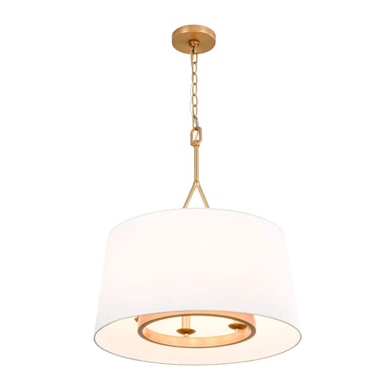 Mid-Century 6-Light Drum White Fabric Round Cage Chandelier 19.7 in