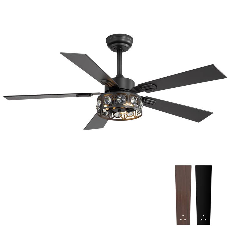 48" Wood 5-Blade Crystal Fandelier Ceiling Fan with Remote and Light