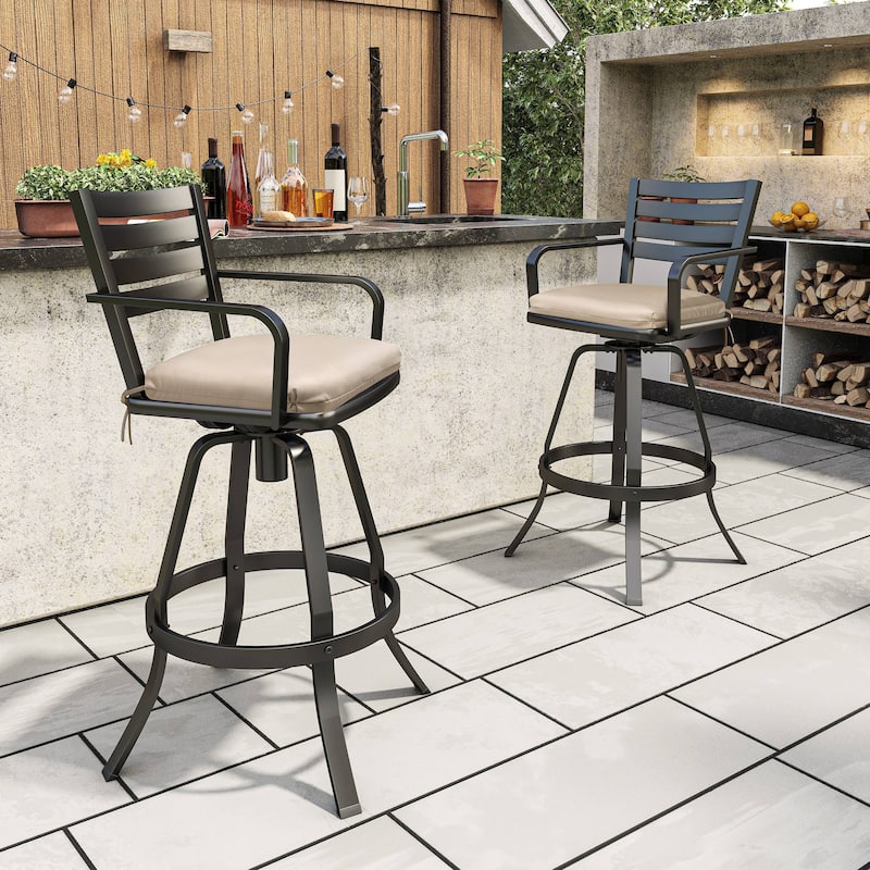 Crestlive Outdoor Cast Aluminum Swivel Bar Stool with Sunbrella Cushion - 18.5" W x 18.5" D x 45.67" H