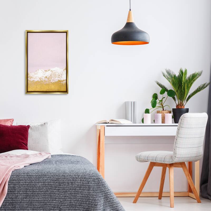 Stupell White Tipped Mountains on Pink Framed Floater Canvas Wall Art Design By Gemma Bardot
